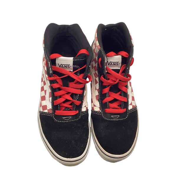 VANS Ward High Top Black Chili Checkerboard Red/White Skate Shoes Youth Size 5 - Picture 3 of 6